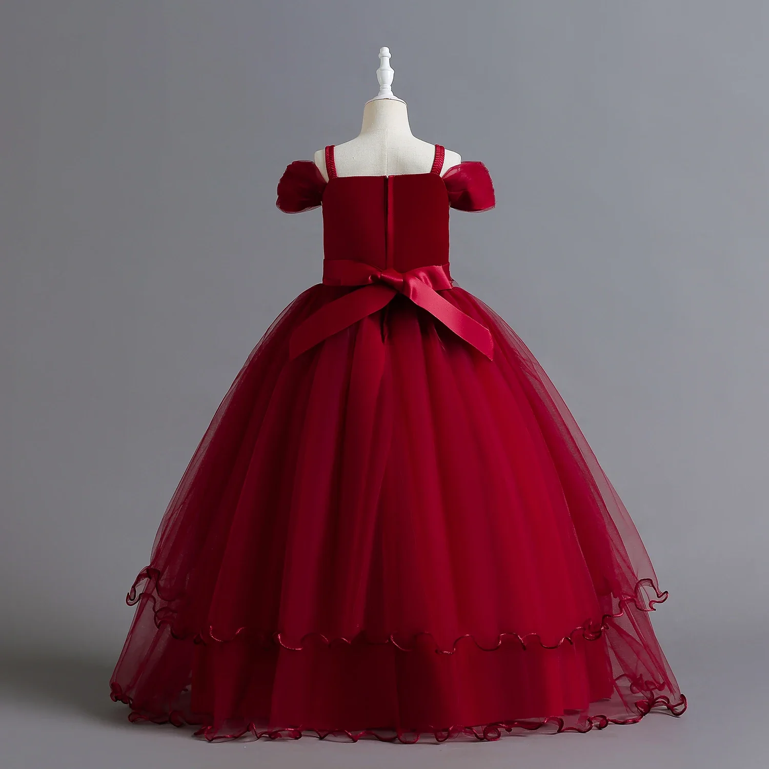 strapless open back dress Simple Burgundy Satin Round Neck Floor Length Party Dress Formal Pagea –  cathyprom main image 1