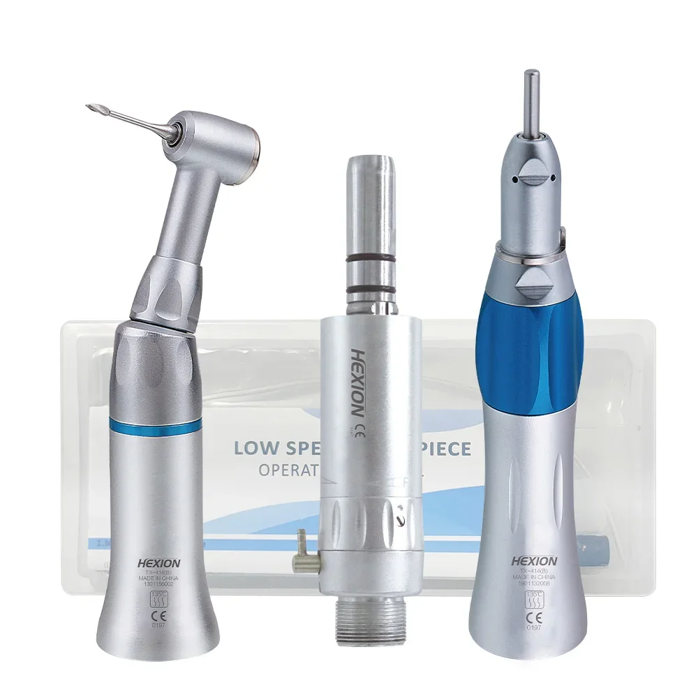 HEXION 3Pcs/Kit Low Speed Handpiece Kits, E-generator micromotor,Push Button Contra Angle, External Water Spray,2/ 4Holes