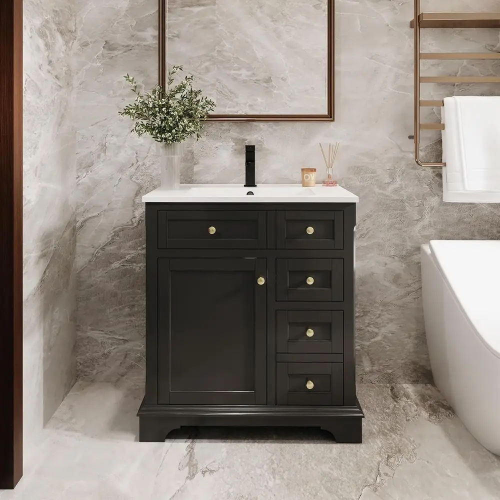 

30 Vintage-Style Bathroom Vanity with White Undermount Sink and Soft-Close Door