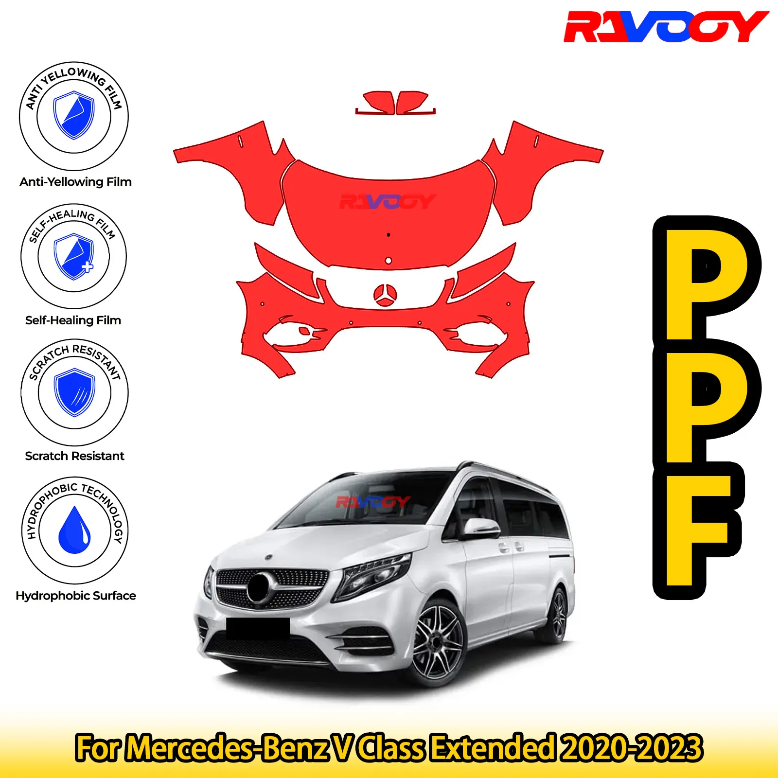 

For Mercedes-Benz V Class Extended 2020-2023 Glossy Matte Black Precut front PPF Kit Paint Protection Film