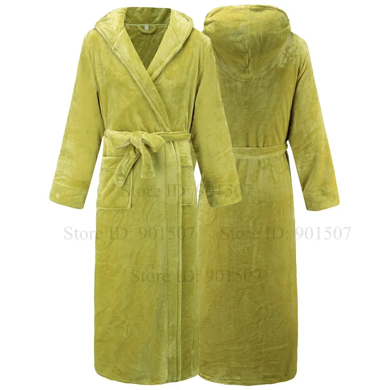 Autumn Winter New Coral Fleece Robes Hooded Bathrobe Nightgown Women Soft Sleepwear Lovers Long Kimono Gown Thicken Sleepwear