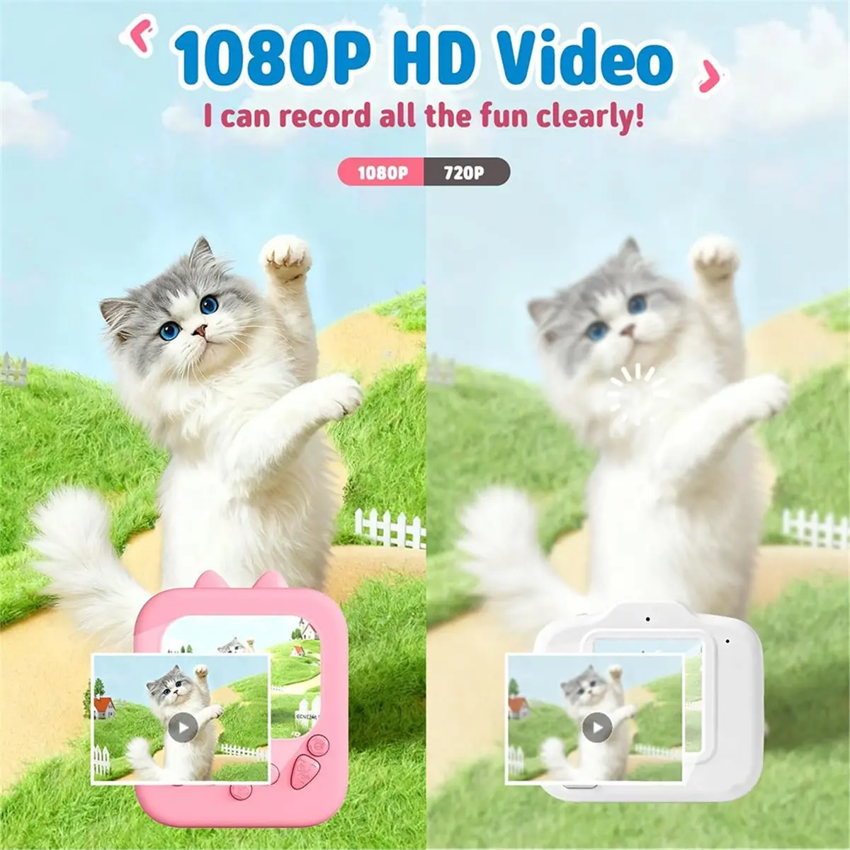 A26Z Kids Camera Instant Print:1080P Instant Print Camera for Kids-Birthday Gifts for Girls Boys-Portable Toys,Pink Cat