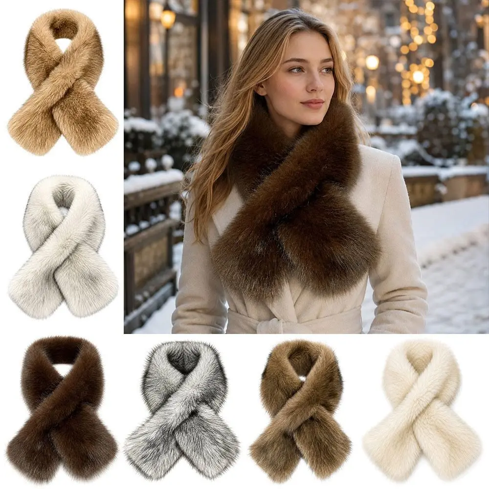 New Faux Fox Fur Neck Scarf Soft Leopard Spot Pattern Fur Neck Warmer Pull Through Winter Fur Collar Winter Outfits