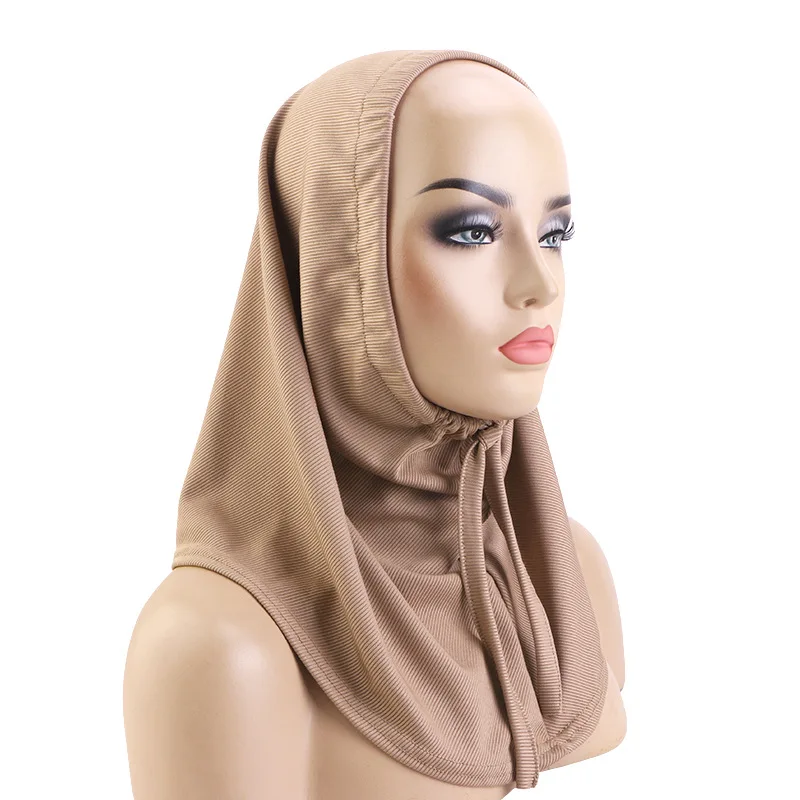 2026 Muslim Women Hijab Striped Lace Up Headscarf Head Wrap Cap Cover Jersey Bonnet Scarf Turban Instant Amira Turbante Mujer