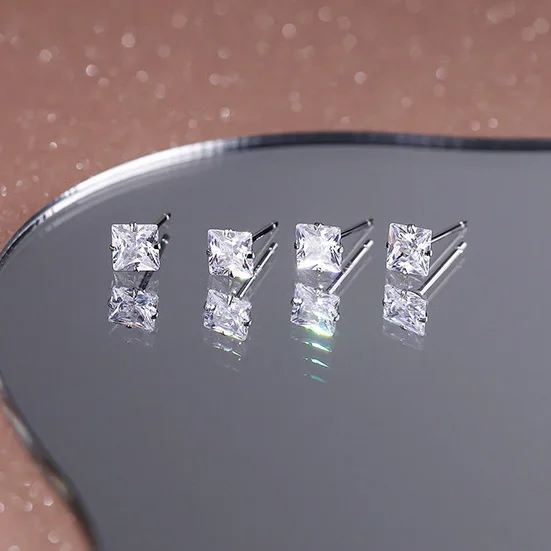 Set Di 3 Paia Di Orecchini A Perno In Argento 925 Con Zirconi - 3/4/5 Mm - Ipoallergenici, Disponibili In Argento, Oro Rosa E Oro - Regalo In Confezione Velluto