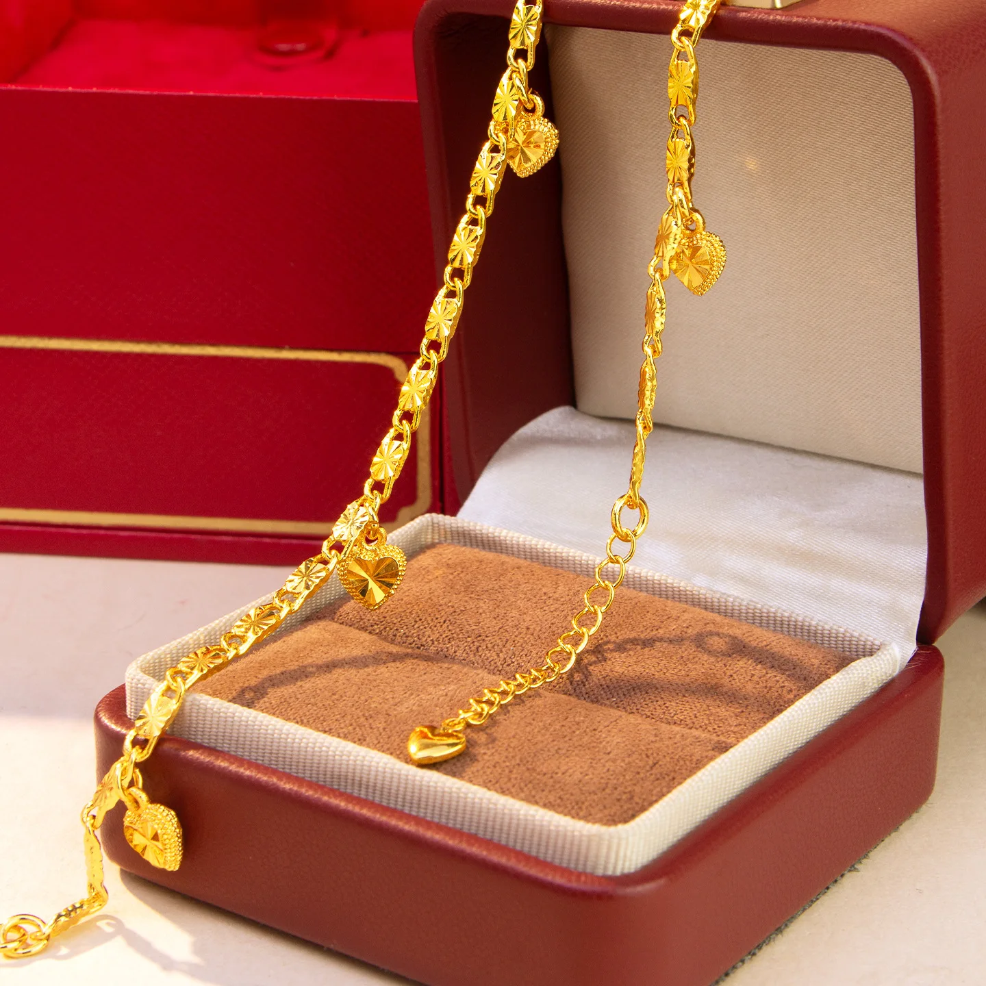 Luxury 24K 9999 Pure Gold real gold Women's New Laser Heart Bracelet Light Luxury Niche Design Heart-shaped Bracelet