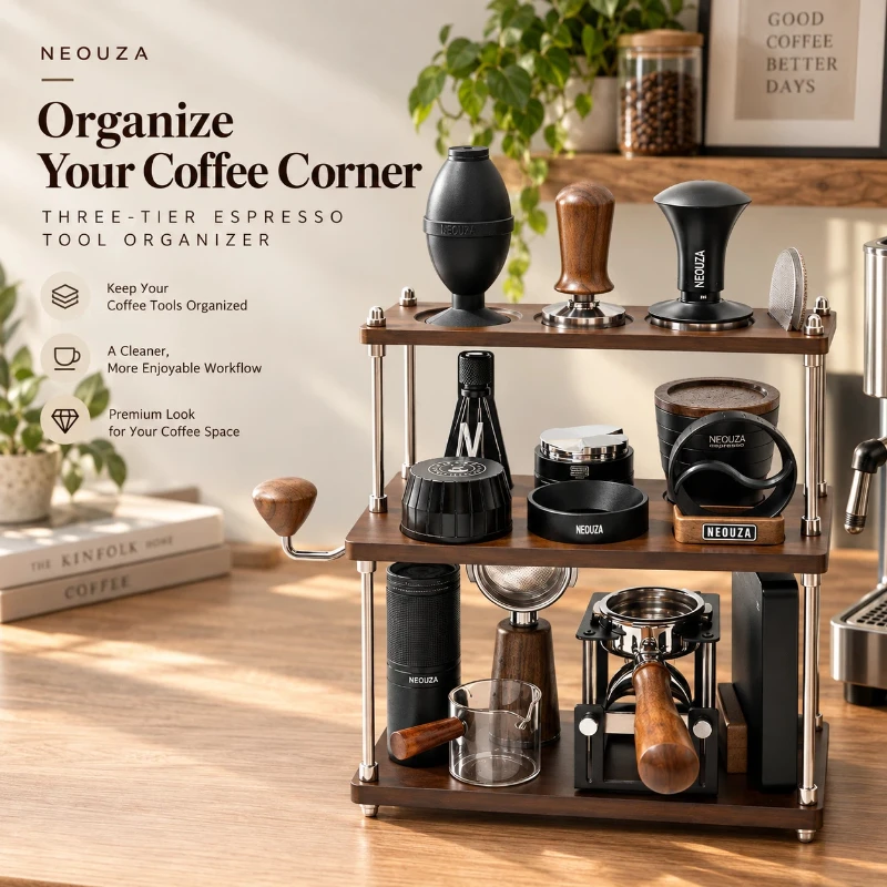 3 Tier Coffee Bar Organizer Rack Espresso Accessories Storage Shelf Countertop Display Stand For Portafilter Tamper Coffee Tools