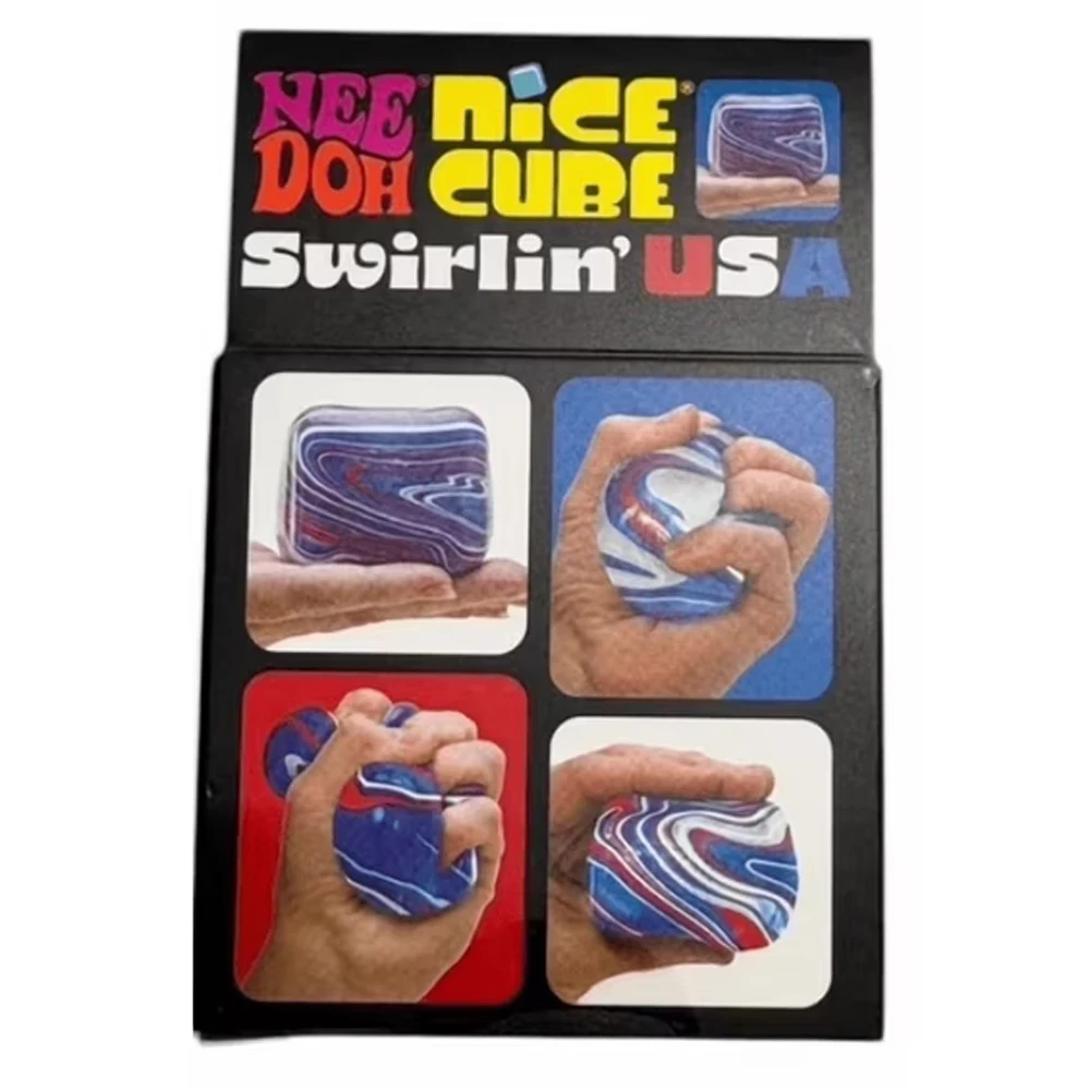 NeeDoh Nice Cube Swirlin' USA Limited Edition - Sensory Toy with a Super Solid Squish - Unique Swirling Color Blend