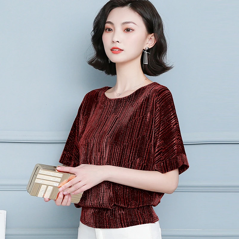 2023 Blusas Summer Women\'s Blouses Glitter Shirt O-neck Fashion Tops Shiny Sequin Blouse Tunic Elegant New Women Clothing 10127