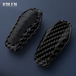 ABS Carbon Fiber Car Key Case Cover Shell For BYD Qin Plusdmi Atto 3 Han EV Dolphin Durable 4 Buttons Protected Keychain Fob Bag