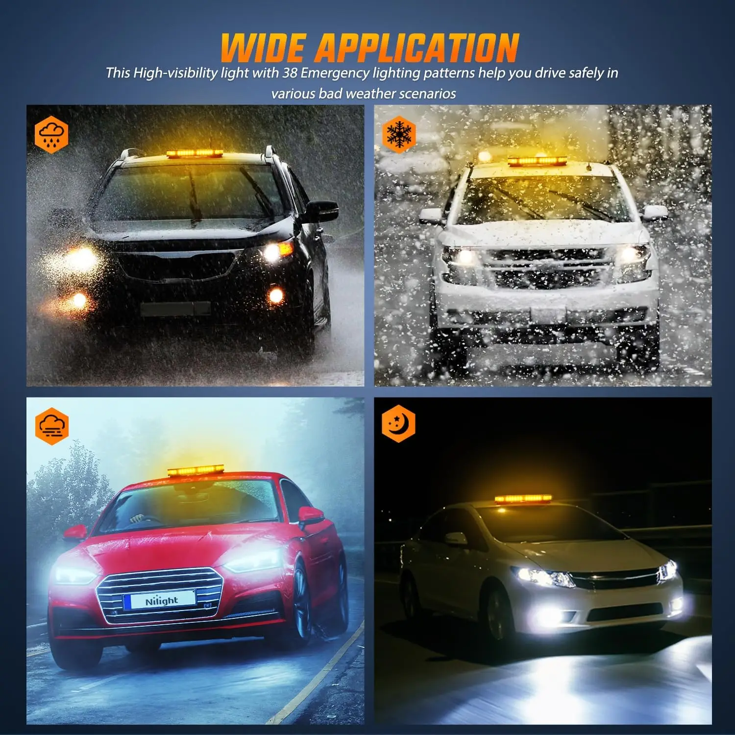 Car Warning Lamp 42 LED Roof Top Strobe With Controller For Truck Ambulance Snow Plow Magnetic Mount Emergency Safety Lights