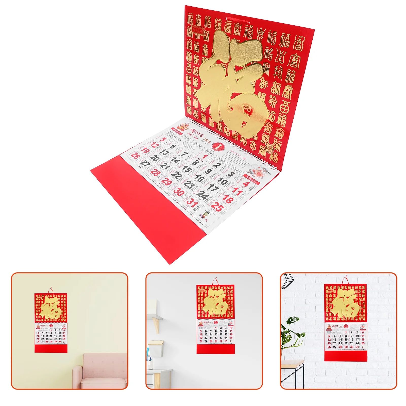 Year of The Snake Wall Calendar Monthly Chinese Clear Printed 2025 Convenient Hanging New Lunar Traditional