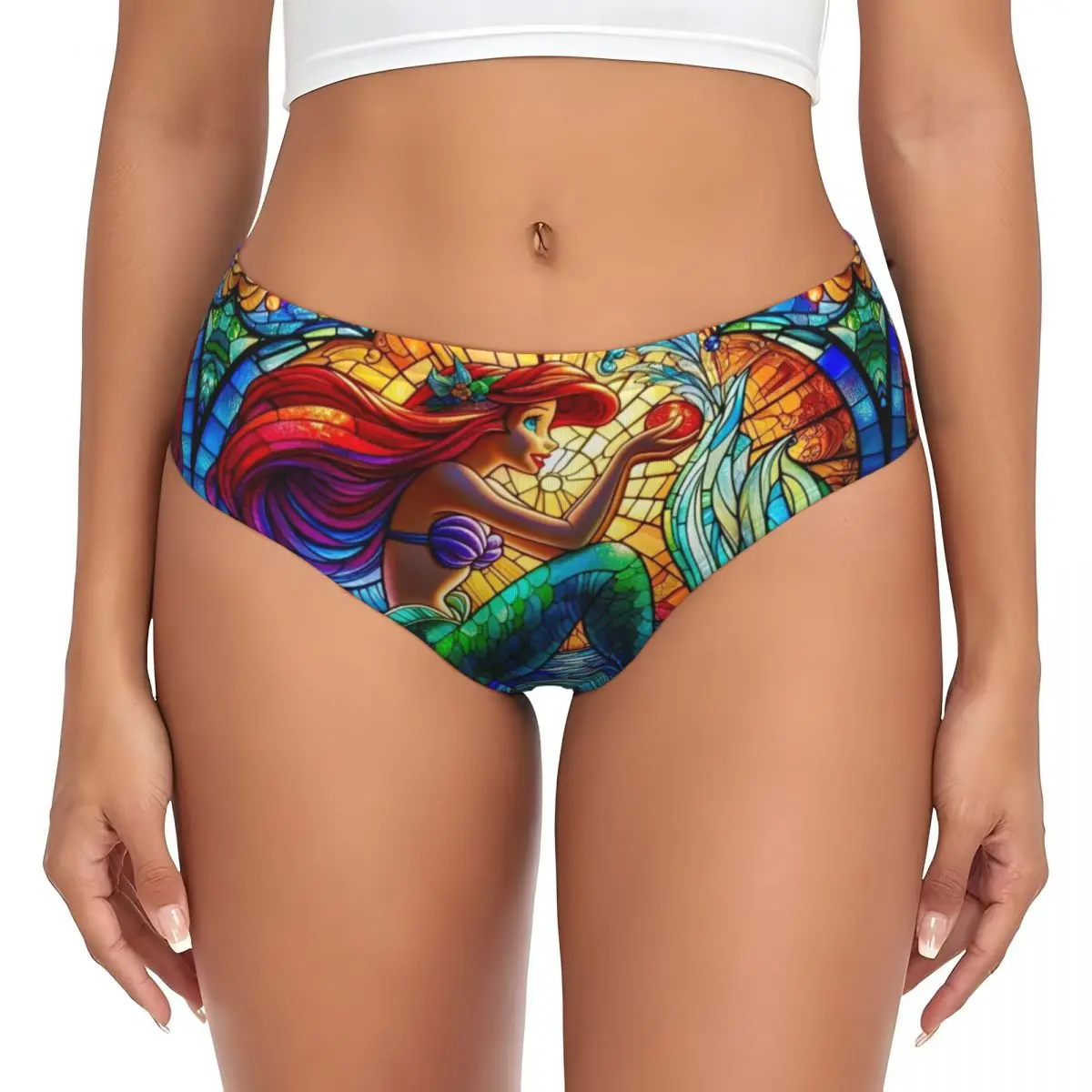 Custom Little Mermaid Cartoon Brief Panties for Women Breathable Stretch Underwear