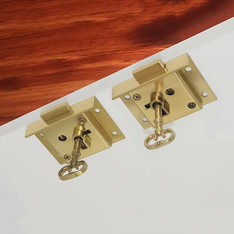 

Classic 2PCS European Antique Pure Brass Drawer Cabinet Locks Cupboard Desk File Cabinet Locks Hidden Wood Furniture Locks+Key