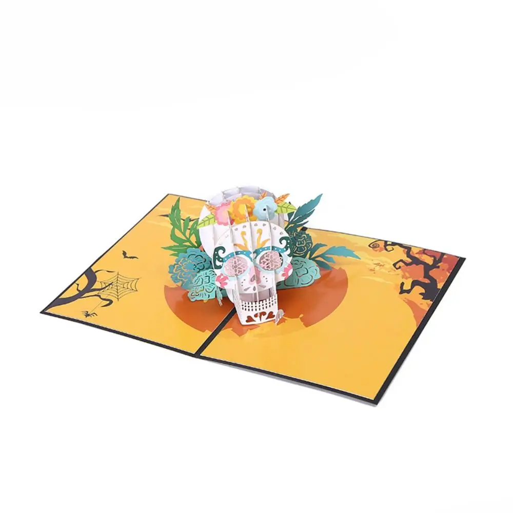 Spooky Halloween Skull Greeting Card Wishing Handmade 3D Pop Up Greeting Card Unique Paper Message Card