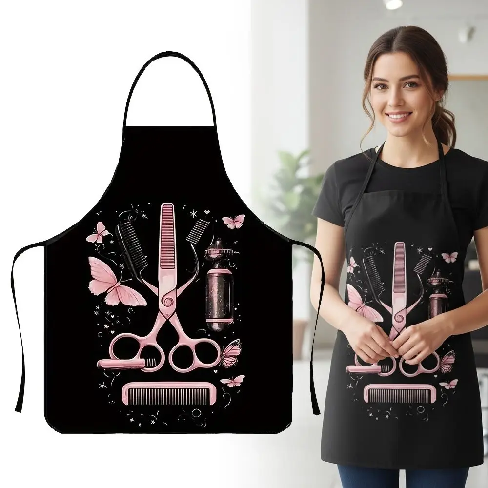 Hair Styling Pattern Pink Hairdresser Apron Waterproof Adjustable Baking Aprons Coffee Overalls