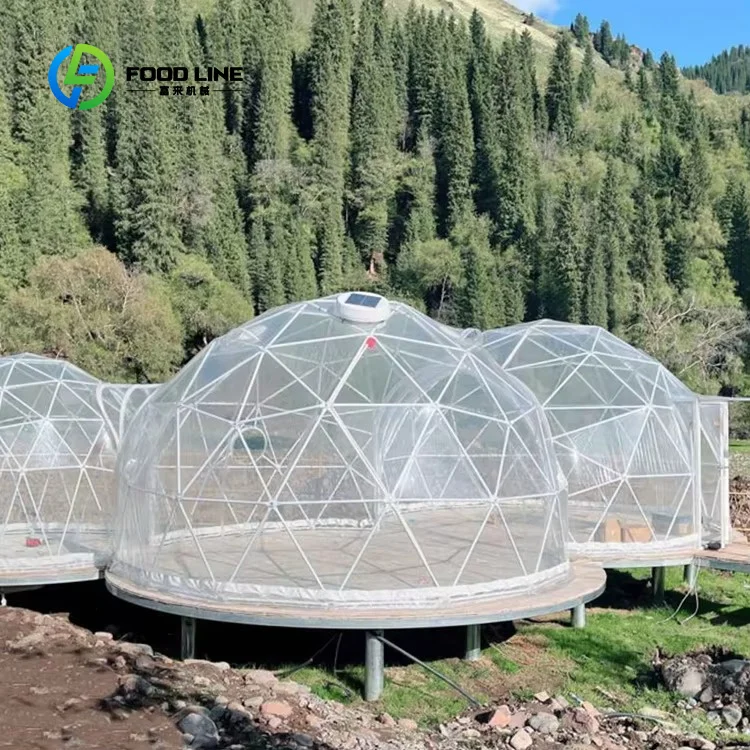 Custom Triple Connected Geodesic Dome House 5M+5M+3M PVC Waterproof Luxury Glamping Tent for Hotel Resort