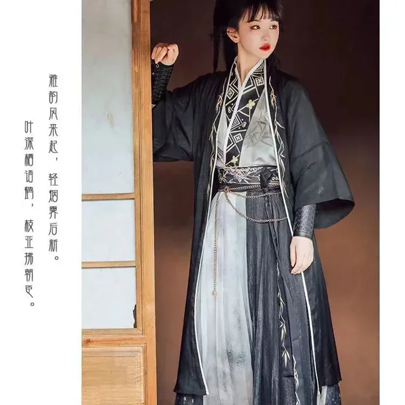 Hanfu Jurk Koppels Chinese Traditionele Cosplay Kostuum 2023 Zomer Mannen & Vrouwen Oude Hanfu Zwart 3 Stuks Sets Plus size XXL