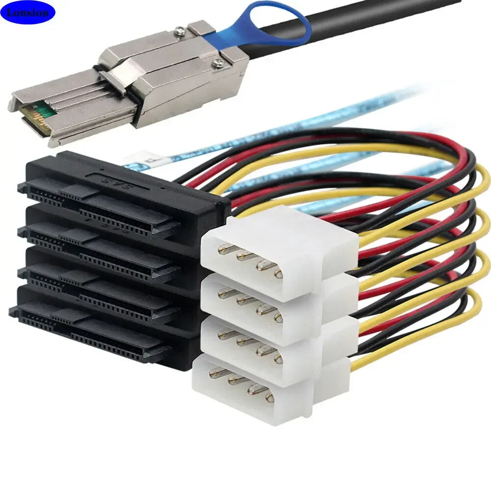 MINI SAS HD SFF-8088 26P to 4 Ports SAS SFF-8482 server Adapter cable with power