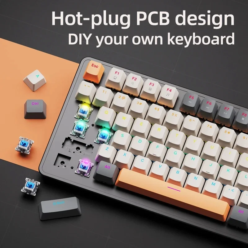 K82 Gaming Mechanical Keyboard with Media Knob APAYADO Hot Swap Wired Keyboard Transparent Character Backlighting ABS Keycaps