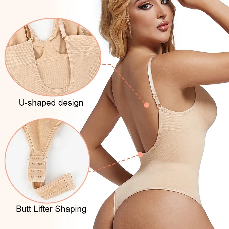 Women Backless V-Neck Shapewear Bodysuits Tank Tops Corset Shapers Seamless Camisole Tummy Control Body Shapers Thong Underwear