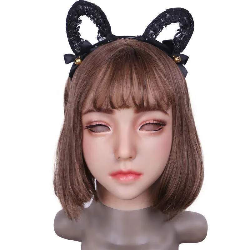 Sexy Maid Uniform Set Cos Silicone Head Cover Makeup Crossdresser Cosplay MTF Male To Female Realistic Silicone Headgear