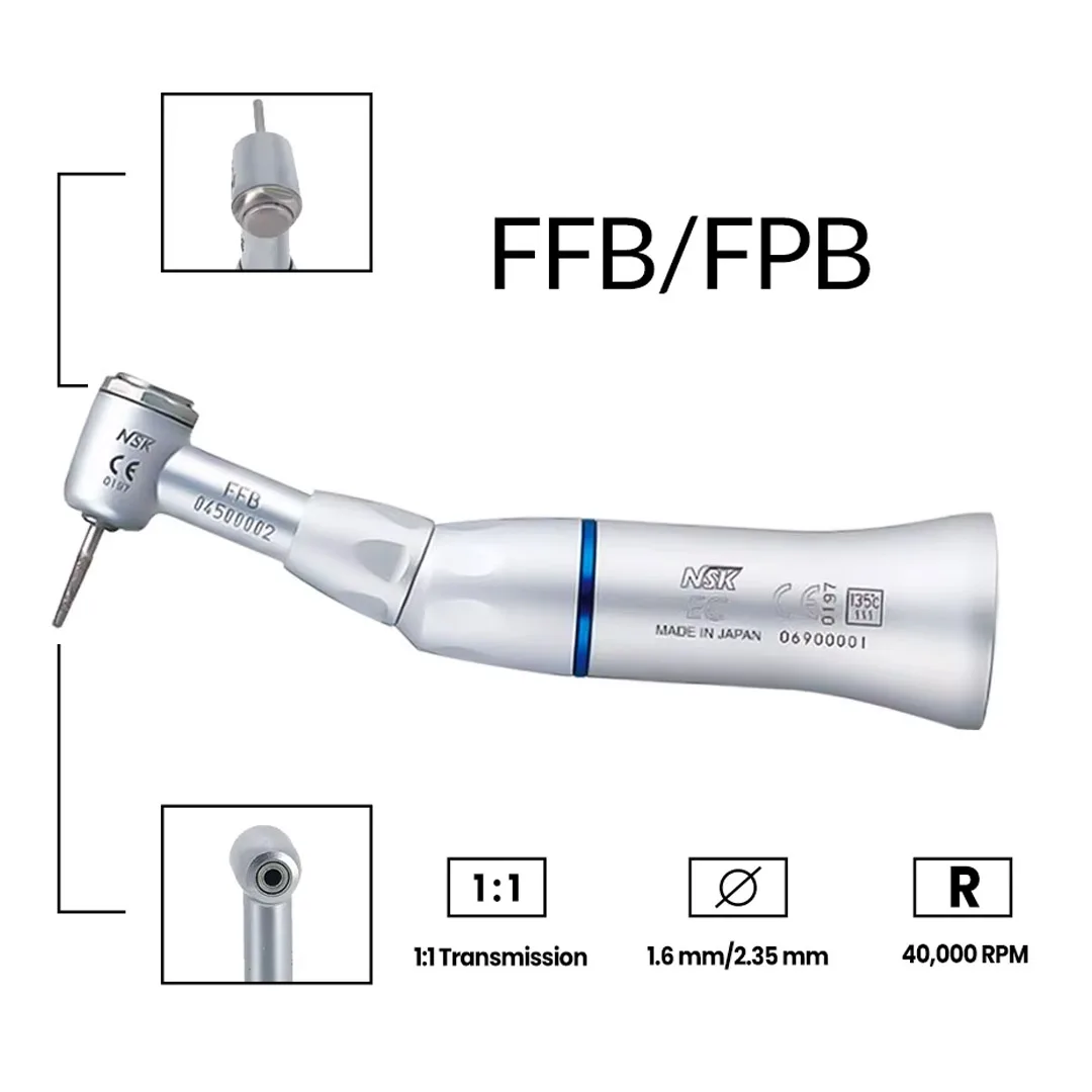 FFB/FPB Dental 1:1 Direct Drive Contra Angle Low Speed Handpiece Contra Angle Handpiece CA-burs Ø 2,35 mm/FG-burs 1,6 mm