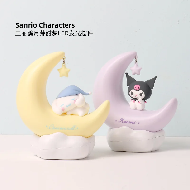 Sanrio Mond LED Licht Anime Kuromi Cinnamonroll Kawaii Zubehör Ornament Schönheit Schlafzimmer Nachtlicht Nachttischlampe Dekoration