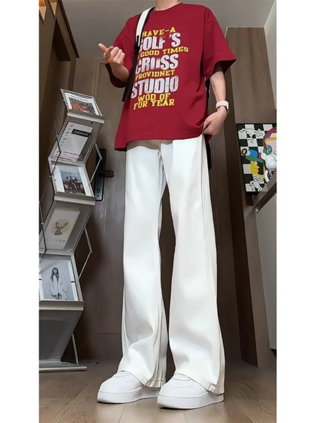 

Cleanfit White Straight Leg Slim Fit Jeans Men's High Street Style Casual Long Pants mid Waist Jeans Summer Fashion