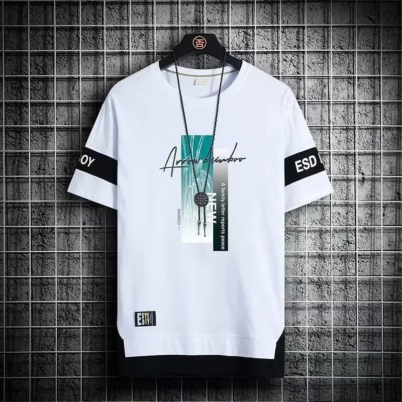 T Shirt for Men Set Summer Hot Selling Men's Short Sleeved T-shirt Casual Versatile Half Sleeved Trend Color Blocking Top Tshirt