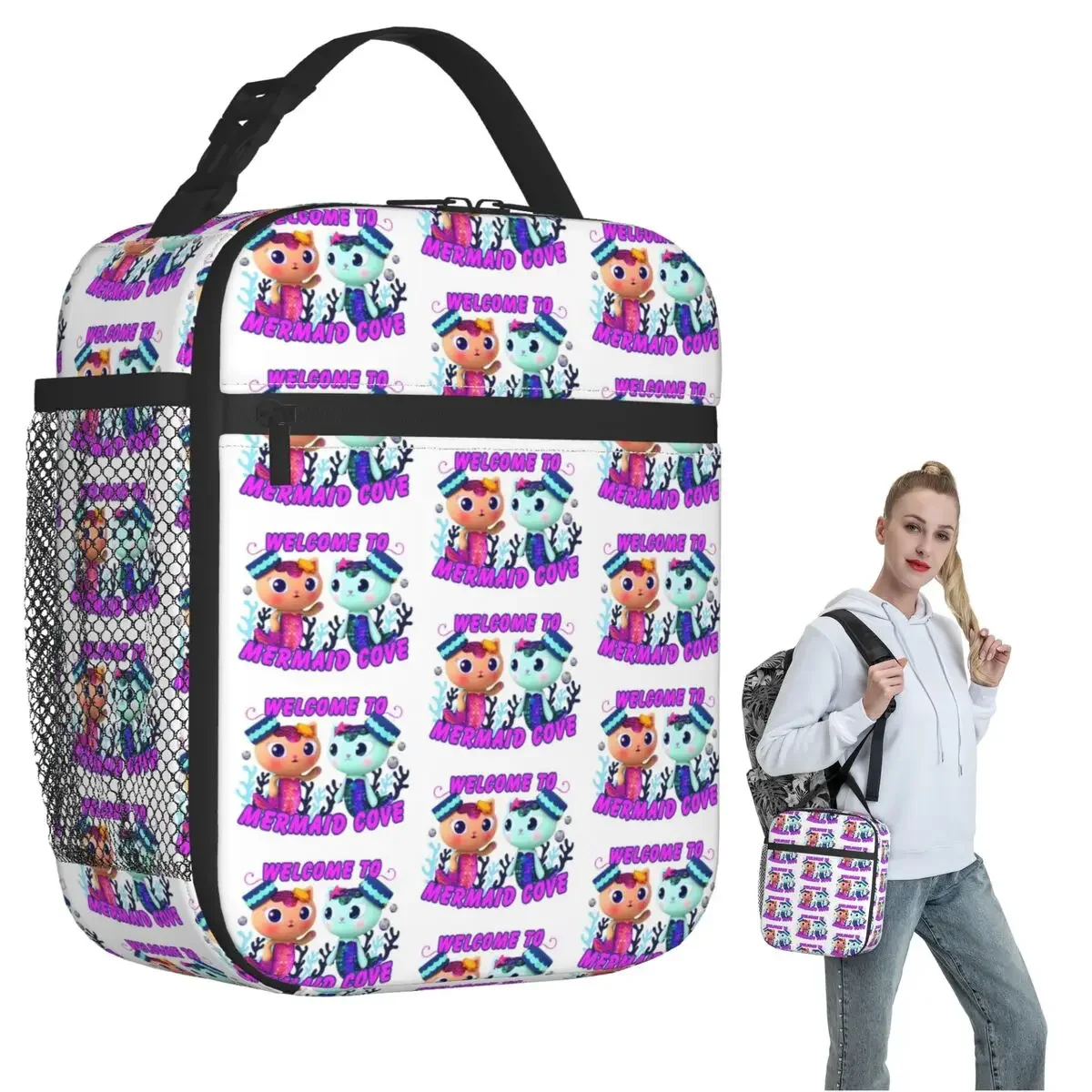 Welcome To Mermaid Cove! Featuring SunnyCat And Mercat Gabbys Dollhouse Insulated Lunch Bag Food Boxes Thermal Lunch Box Tote