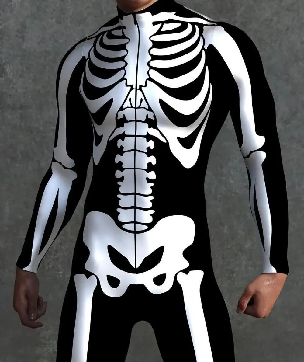 Herren Damen Punk Mechanischer Rüstungs-Jumpsuit Halloween-Party Cosplay Totenkopf Steampunk-Kostüm Elastische Bodysuits Rompers – Detail 14