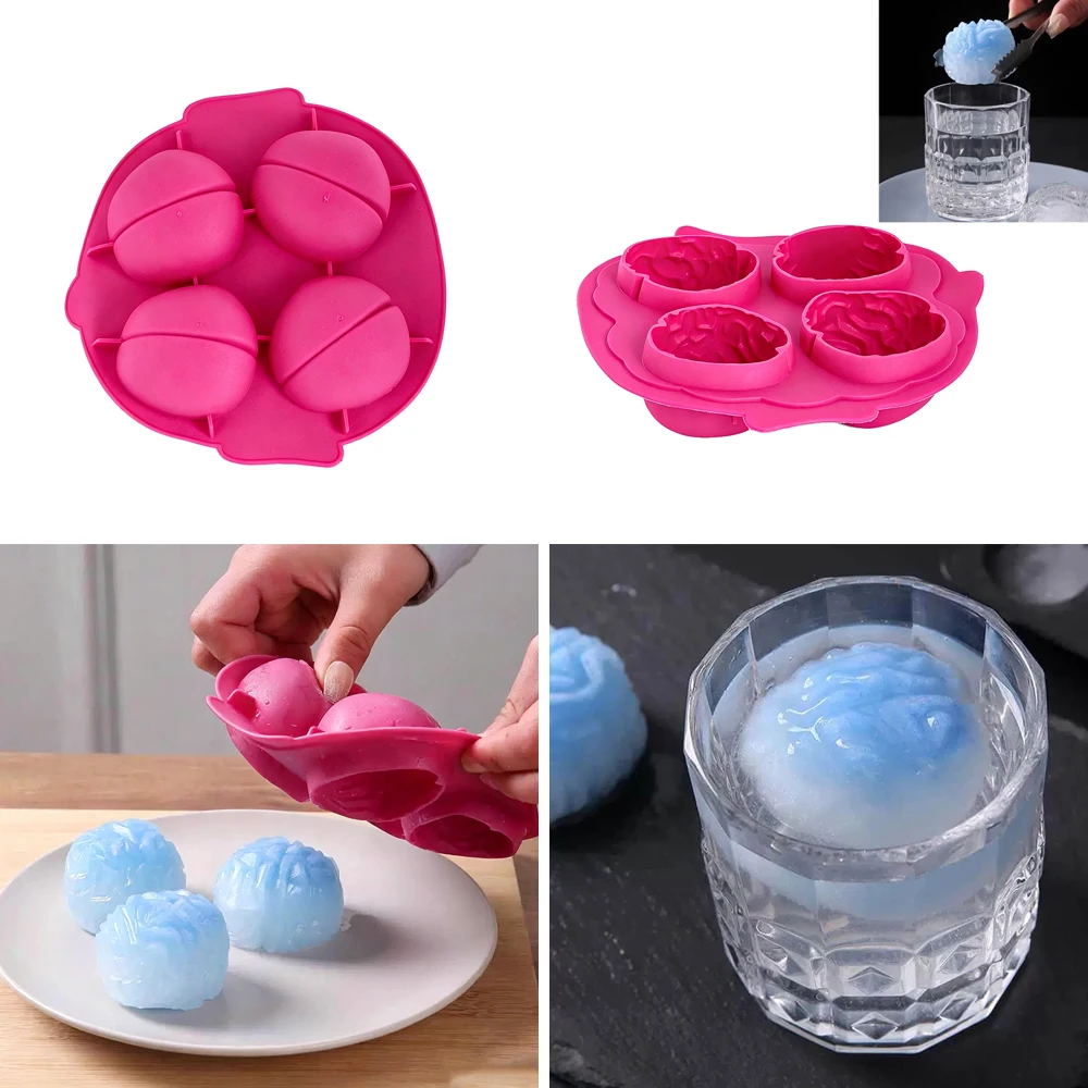 Stereo Brain Silicone Mold Food Grade Ice Cube Tray For Whiskey Ball Chocolate Cake Jelly Halloween Party Baking Decorating Tool