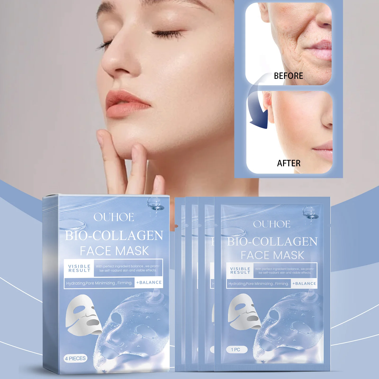 

Collagen Face Mask Set Hydrating Anti-Wrinkle Treatment, Brightening & Firming Sheet Masks for Glowing Skin, 5-piece pack/box