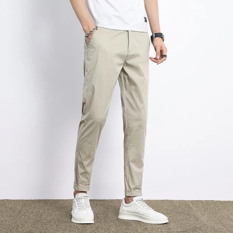 2024 Spring Summer Men's Business Casual Straight Trousers For Men Fashion Cotton Thin Baggy Man Classic Black Khaki Pantalons