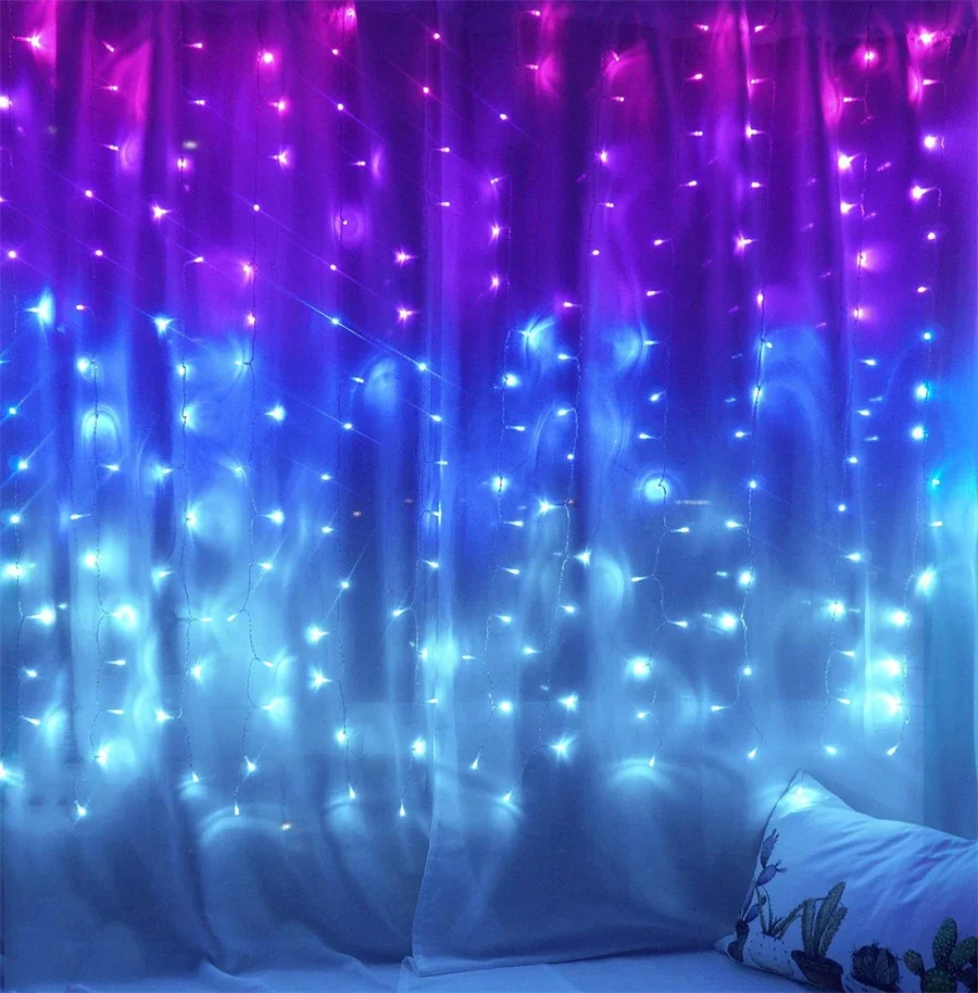 3X3M Rainbow Curtain Lights Outdoor Rainbow LED Icicle Lights Window Wall Fairy Curtain light for Girls Room Bedroom Kids Decor