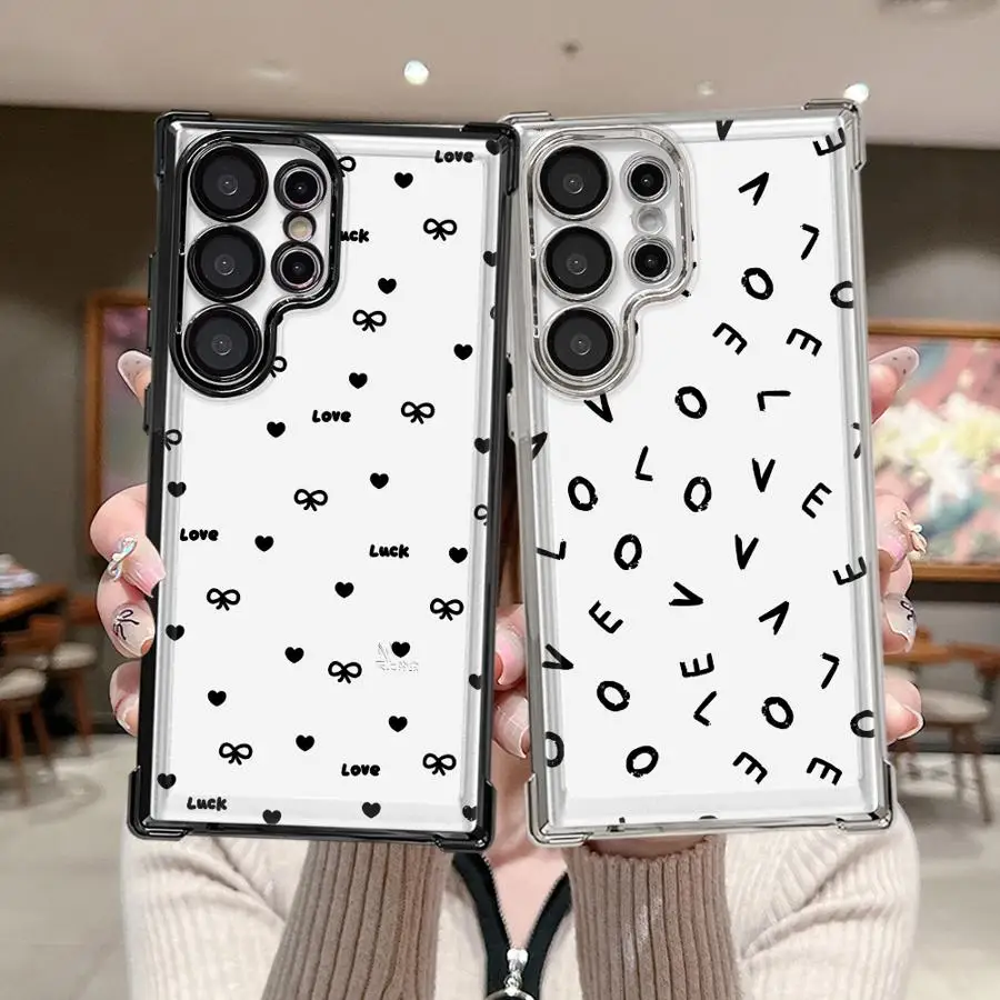 Cartoon Black Love Phone Cover Case for Samsung Galaxy S26 S20 FE S23 S21 Plus S24 S25 Edge S22 Ultra