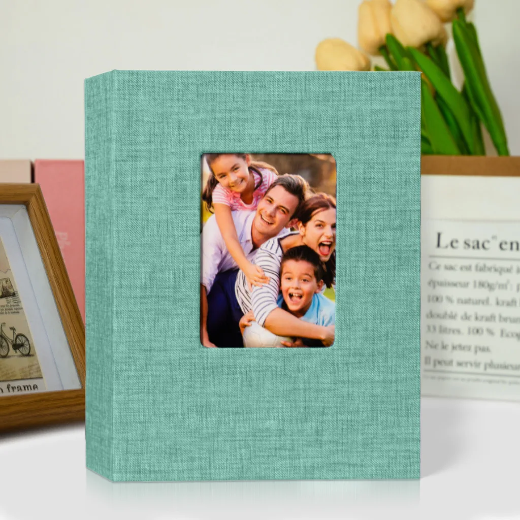 Linen Photo Album Holds 100pcs 7 Inch Photos, Front Display Window,for Family Portraits, Kids Daily Shots,Travel &Room Decor