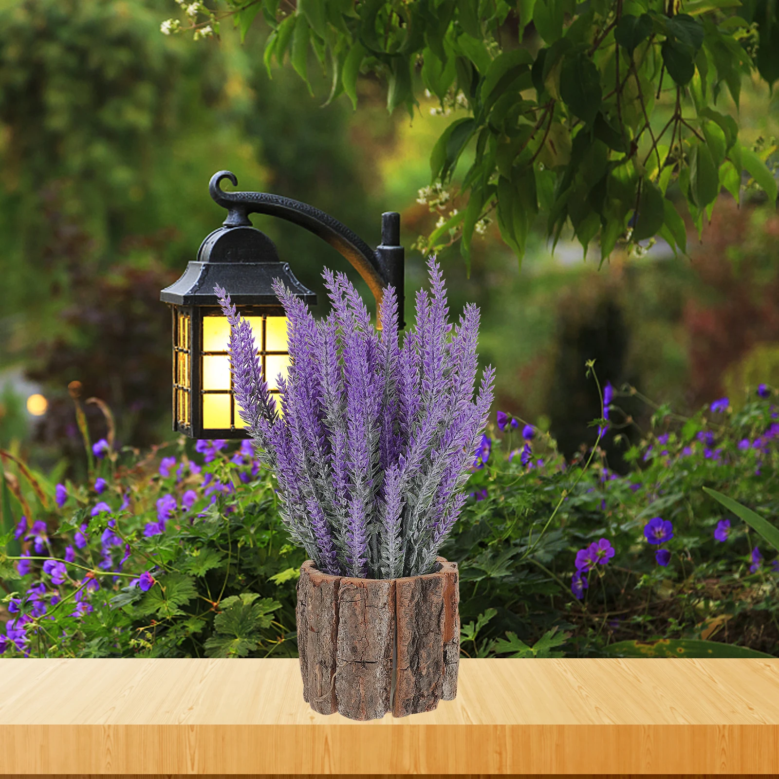 

Wood Bark Tree Stump Planter Pastoral Style Flower Box Country Flowerpot Rustic Vase Decorative Stake Windmill Garden Indoor
