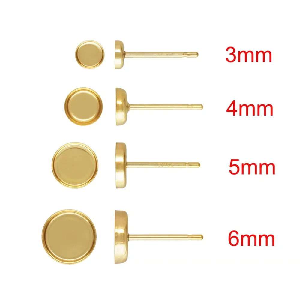 

14K Gold Filled Round Bezel Cup Post Earring 3mm 4mm 5mm 6mm w/ Backs for Jewelry Making