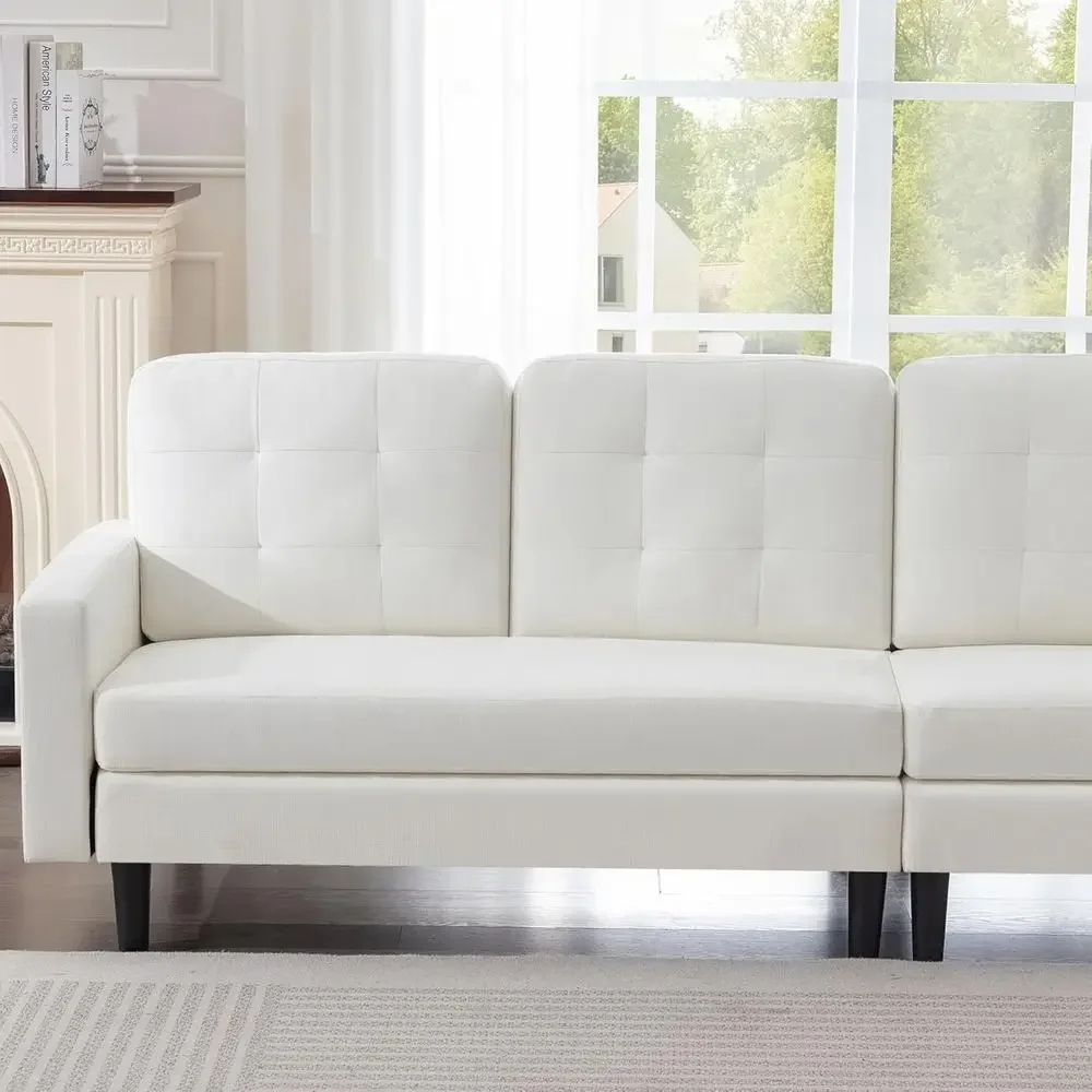 Modern White Linen L-Shaped Sectional Sofa with Reversible Chaise for Living Spaces