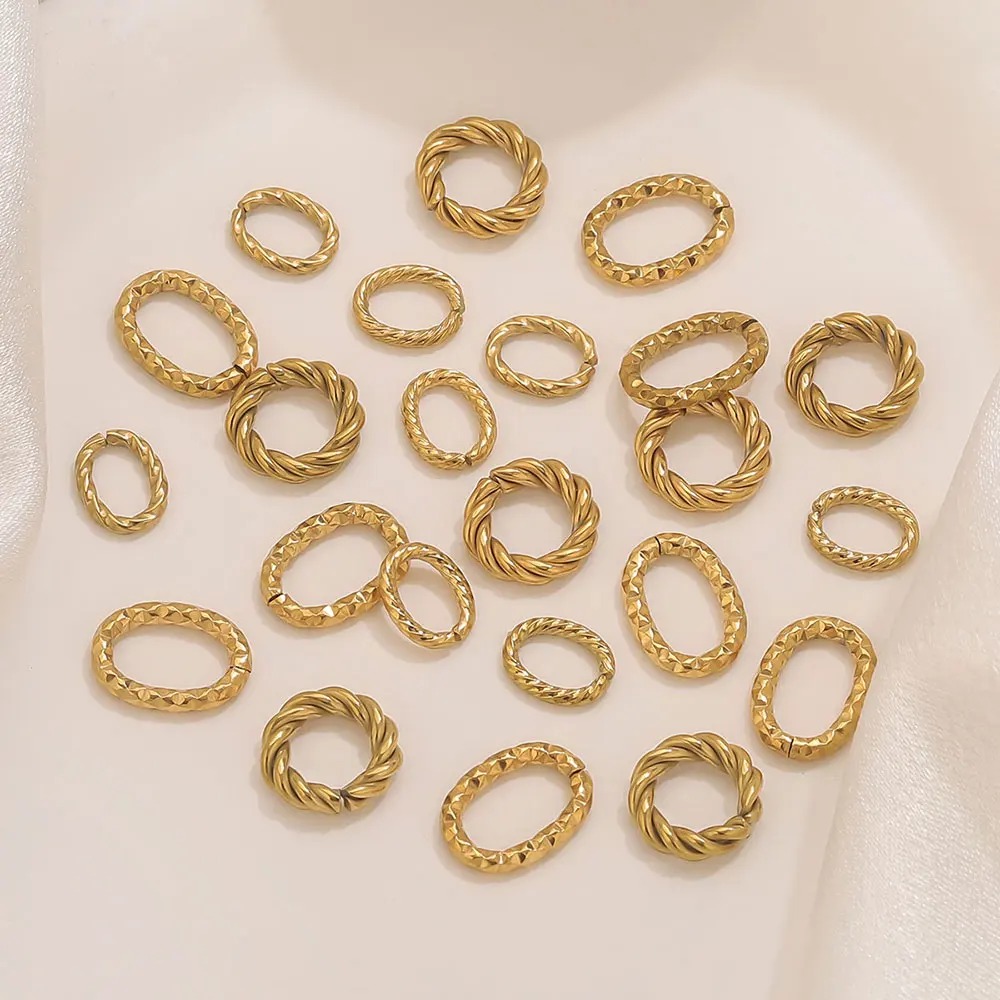 

20pcs Stainless Steel Twisted Textured Oval Jump Rings 18K Gold Plated DIY Open Split Rings Jewelry Making Connectors Wholesale