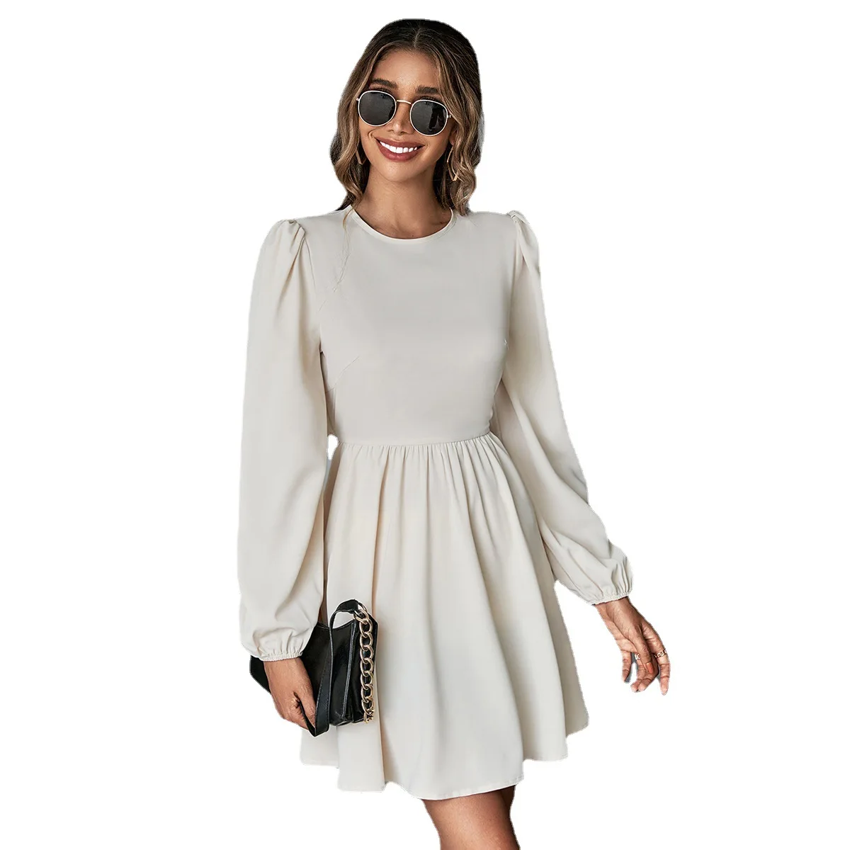 เดรสทรงเอไลน์หวานซ่อนเปรี้ยว รุ่น Dr 2024 สำหรับผู้หญิง สไตล์ครอส-บอร์เดอร์ แขนยาว ทรงเข้ารูปช่วงเอว ผ้าบางเบา เหมาะสำหรับฤดูหนาว ดีไซน์เรียบง่าย