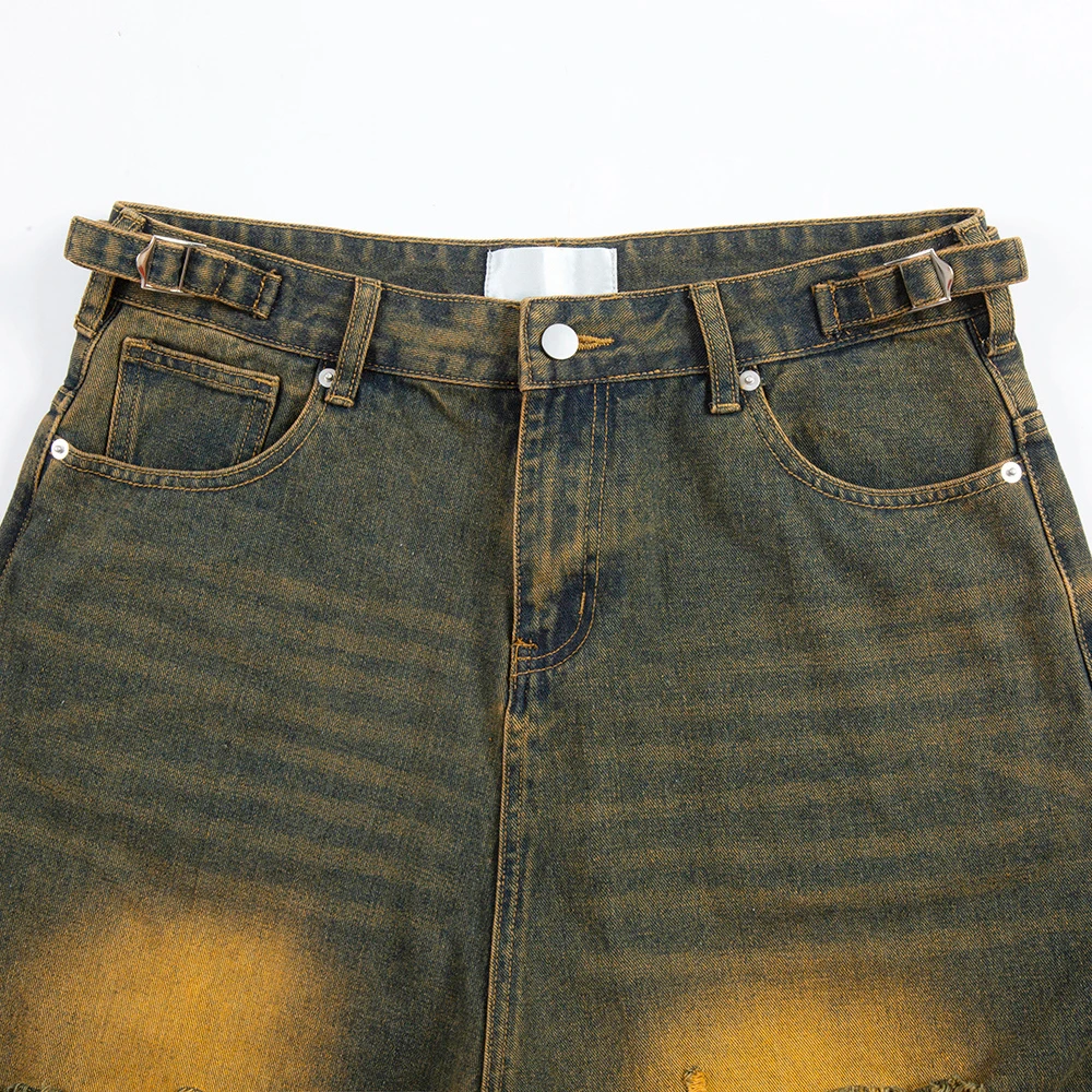 Y2k Streetwear Kleidung Herren Distressed Denim Shorts Jeans Lässige Hip Hop Street Style Retro Vintage Jeans Baggy Shorts für Männer