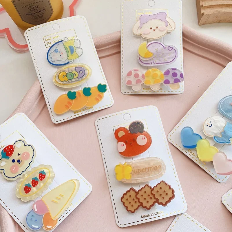 3Pcs/Set Korean Cute Kids Hairpins Kawaii Acrylic Animal Baby Girl Hair Clips Colorful lovely Hair Accessories for Birthday Gift