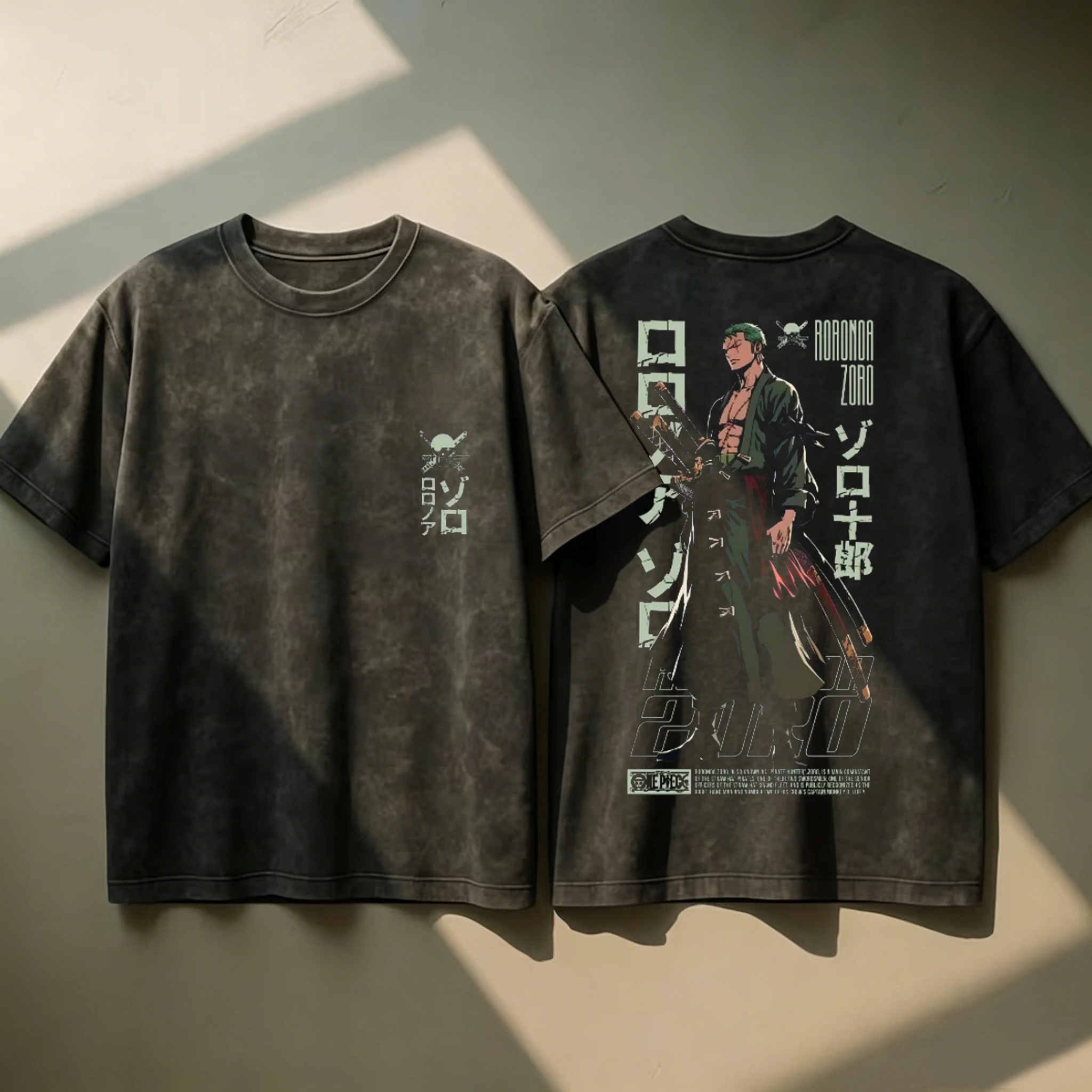 One Piece Anime Samurai Zoro Washed T Shirt Men Women Cotton Short Sleeve Tops 2026 Summer Graphic Print Streetwear Casual Y2k