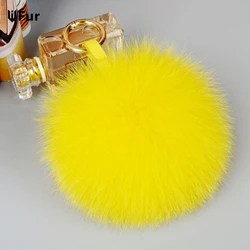 Marchio di lusso 15 cm vera palla di pelliccia di volpe Pom Poms palla di pompon di pelliccia portachiavi di alta qualità portachiavi ciondolo ad anello in metallo per le donne