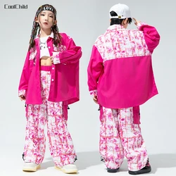 Hip Hop Girls Street Dance Jacket Contrast Cargo Pants Boys Shirt Joggers Clothes Set Kids Streetwear Child Jazz Costumes Outfit