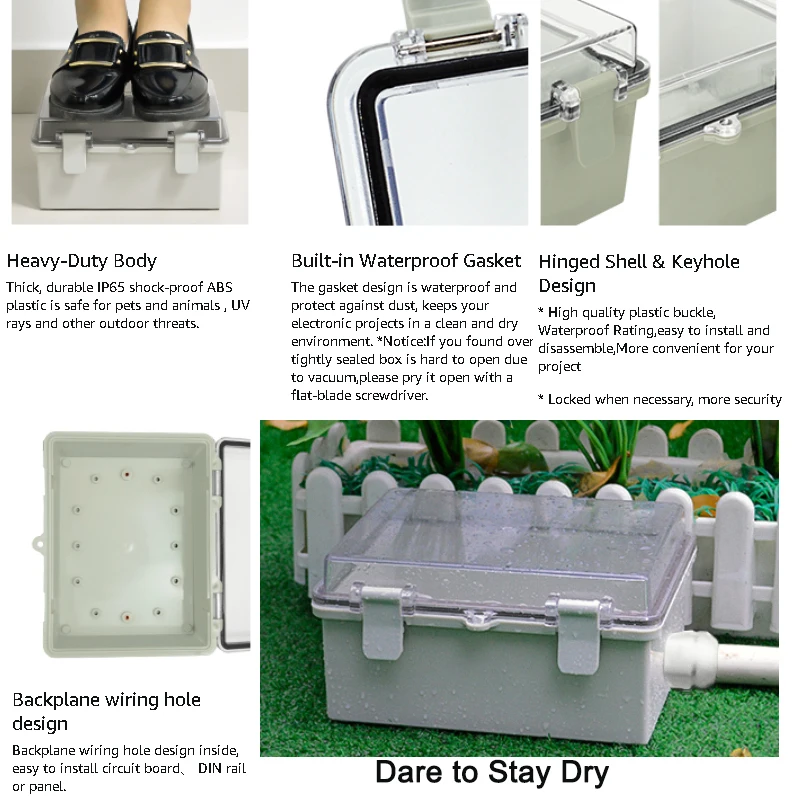 ABS Plastic Waterproof Junction Box Hinged Shell Universal Electrical Buckle Project Enclosure PC Transparent Cover 220x170x110