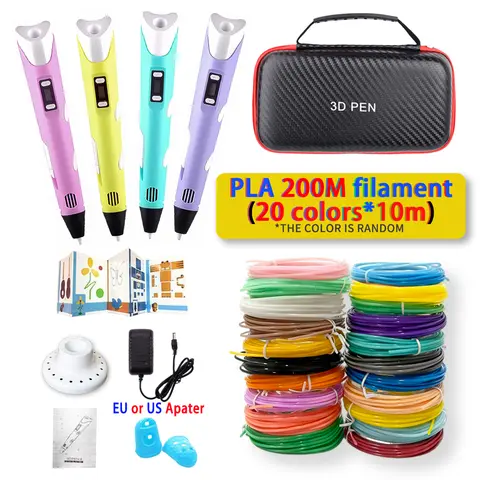 3D Pen 3D Printing Pen DIY Drawing Pens Creative Toy Kids Birthday Christmas Gift PLA Filament Power Adapt Travel Case